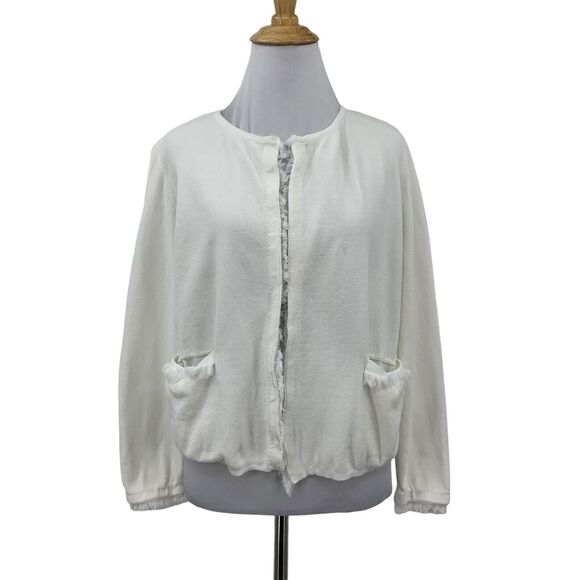 J. McLaughlin Cardigan Womens S Small Fringe Hem Open Front Collarless Cropped - Picture 1 of 14